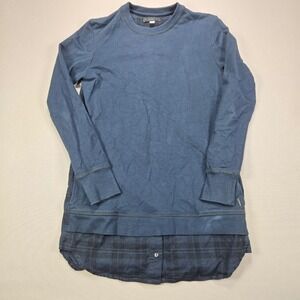 Diesel Mixed Media Top Plaid Layered Grunge Navy Blue Womens XS